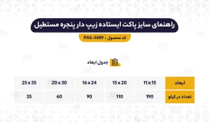 راهنمای ابعاد پاکت ایستاده زیپ دار پنجره مستطیل